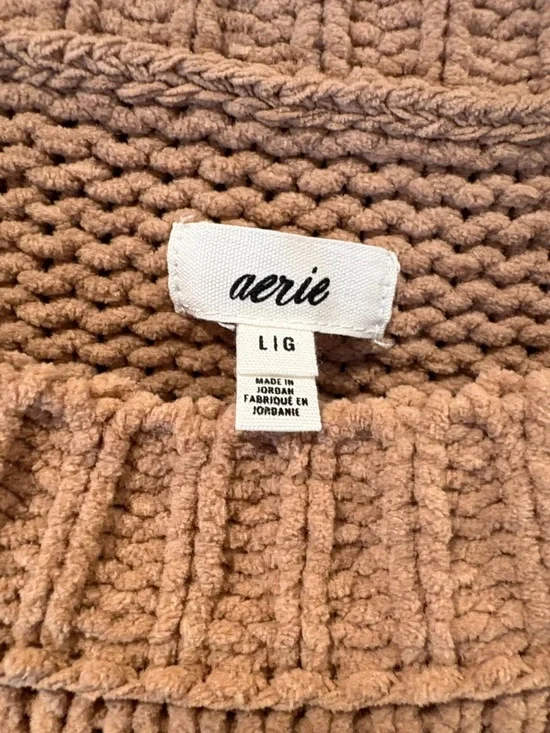 aerie Like Candy Cozy Crewneck Tan Chenille Sweater Size L - Picture 2 of 8